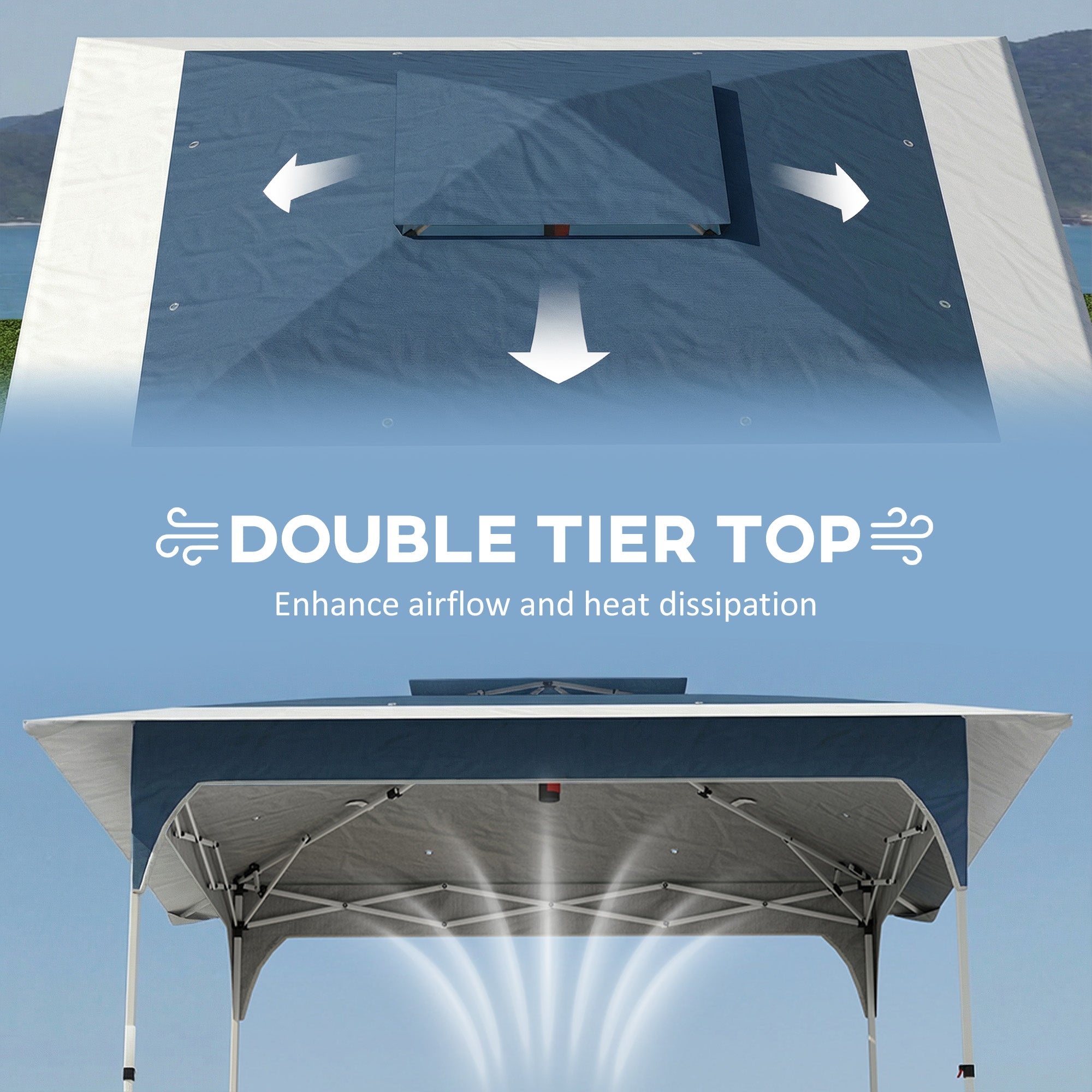 Outsunny 3.5 x 3.5 m Pop Up Gazebo with One-Push Setup, UPF50+ Double Tier Garden Party Tent Marquee with Carry Bag, Blue 