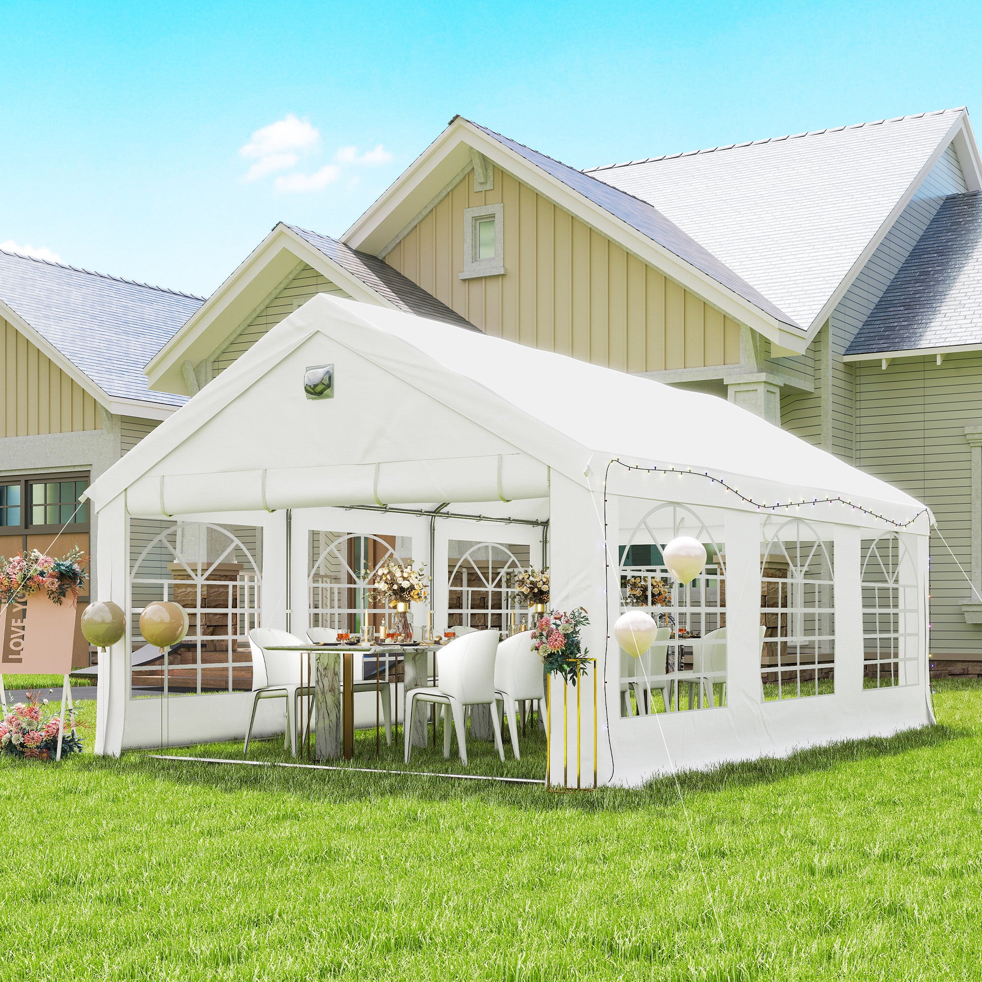 Outsunny 6 x 4 m Party Tent, Heavy Duty Gazebo Canopy with Windows, Outdoor Party Wedding Tent with 4 Removable Sidewalls 