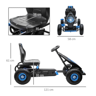 HOMCOM Kids Pedal Go Kart, with Adjustable Seat, Inflatable Tyres - Blue 