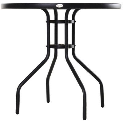 Outsunny Bistro Table Outdoor Round Dining Coffee Table with Parasol Hole, Tempered Glass Top Side Table Patio Garden - 80cm Diameter 