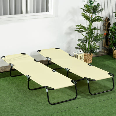 Outsunny Set of Two Metal Frame Folding Sun Loungers - Beige 