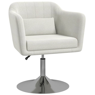 HOMCOM Modern Accent Chair with Swivel Base, Height Adjustable Arm Chair with Pillow for Living Room, Bedroom, Cream White 