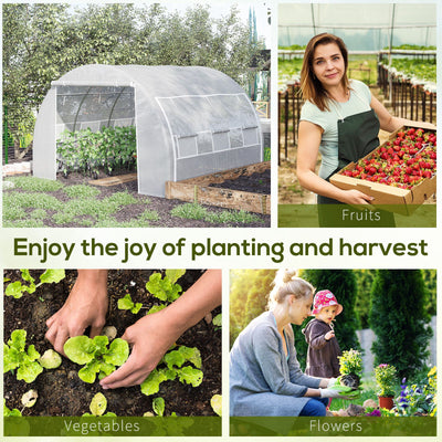 Outsunny 3 x 3 x 2 m Polytunnel Greenhouse with Roll-up Side Walls, Walk-in Grow House Tent with Steel Frame, Reinforced Cover, Zipped Door and 6 Mesh Windows for Garden, White 