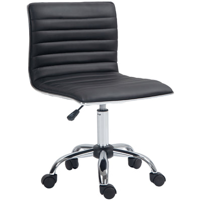 HOMCOM Adjustable Swivel Office Chair with Armless Mid-Back in PU Leather and Chrome Base - Black 
