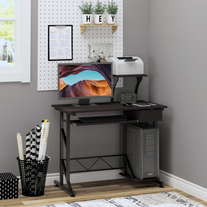 HOMCOM Computer Desk with Display Stand, Sliding Keyboard Tray Drawer and Host Box Shelf Home Office Workstation Dark Brown 