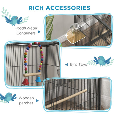 PawHut Bird Cage, Budgie Cage, with Rolling Stand, for Small Birds - Grey 