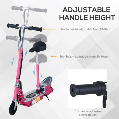 HOMCOM 120W Foldable Powered Scooters with 24V Rechargeable Battery, Adjustable Ride on Toy (Pink) 