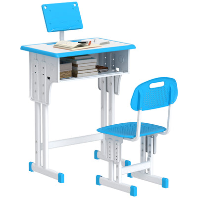 HOMCOM Kids Adjustable Desk and Chair Set, Book Stand, Pen Slot - Blue 