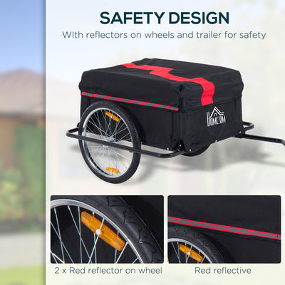 HOMCOM Two-Wheel Bicycle Large Cargo Wagon Trailer Oxford Fabric, Folding Storage, & Removable Cover, Red&Black 