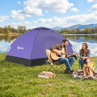 Outsunny 2 Person Camping Tent, Dome Tent with Zipped Doors, Storage Pocket, Portable Handy Bag, Light Purple 
