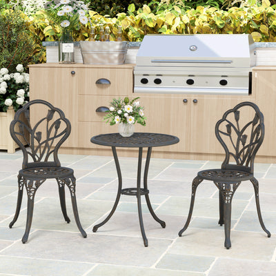 Outsunny 3 Piece Patio Bistro Set for 2, Outdoor Aluminium Garden Table and Chairs with Umbrella Hole for Balcony, Bronze Tone 
