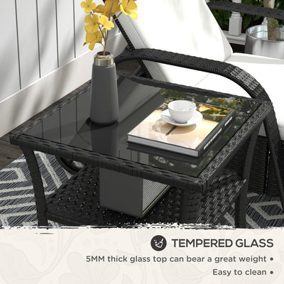 Outsunny Two-tier PE Rattan Square Coffee Table - Black 