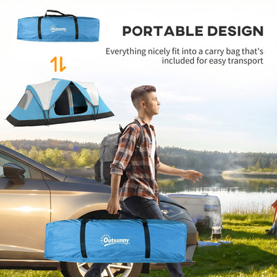 Outsunny Camping Tent for 6-8 Man with 2000mm Waterproof Rainfly and Carry Bag for Fishing Hiking Festival, Sky Blue 