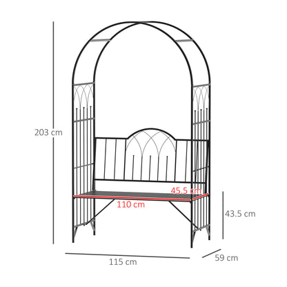 Outsunny Garden Metal Arch Bench Outdoor Patio Rose Trellis Arbour Pergola for Climbing Plant Antique Style 2-Seater Chair, Black 