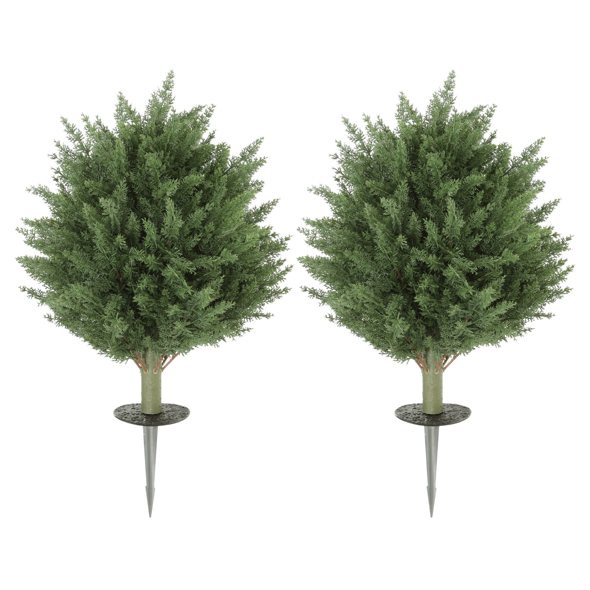 HOMCOM 60 cm Artificial Cypress Tree with Ground Stake, Set of 2 Artificial Plants for Indoor & Outdoor, UV Resistant, Green 