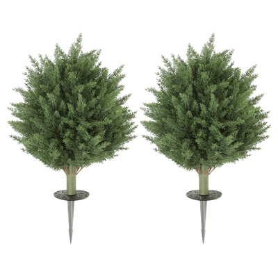HOMCOM 60 cm Artificial Cypress Tree with Ground Stake, Set of 2 Artificial Plants for Indoor & Outdoor, UV Resistant, Green 