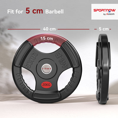SPORTNOW Olympic Weight Plate, 2"/5cm Weight Disc with Tri-Grips, 20kg Dumbbell Plate for Weightlifting and Strength Training Home Gym Fitness Workout, Black 