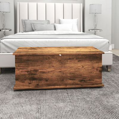 HOMCOM 113L Storage Chest, Storage Box with Flip-Top Lid and 2 Safety Hinges, Storage Trunk for Living Room, Entryway, 100 x 40 x 40 cm, Rustic Brown 