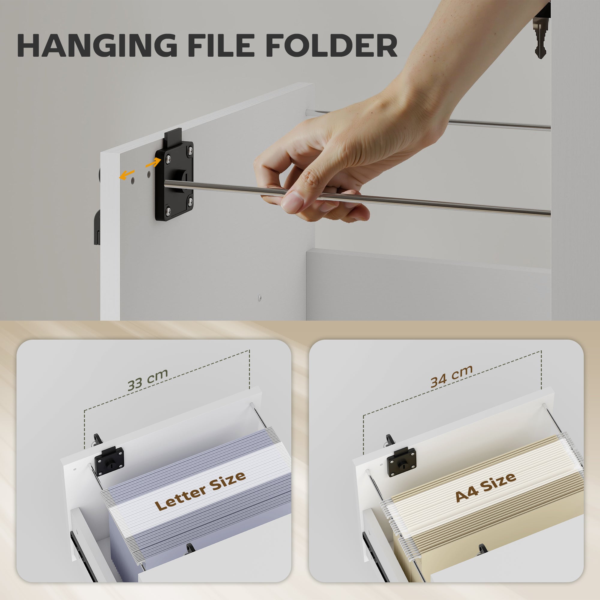 HOMCOM Rolling File Cabinet with 2 Drawers, Mobile Filing Cabinet with Hanging File Folder for Letter Sized Documents, White 