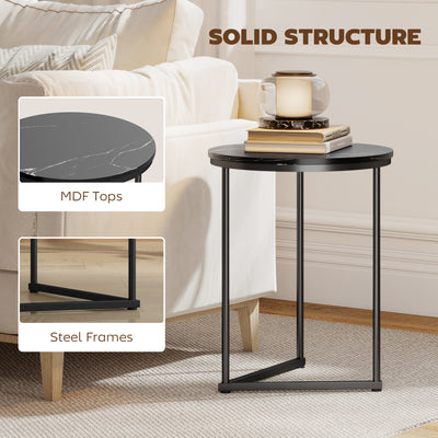 HOMCOM Set of Two Marble-Effect Nest of Tables - Black Marble Effect 