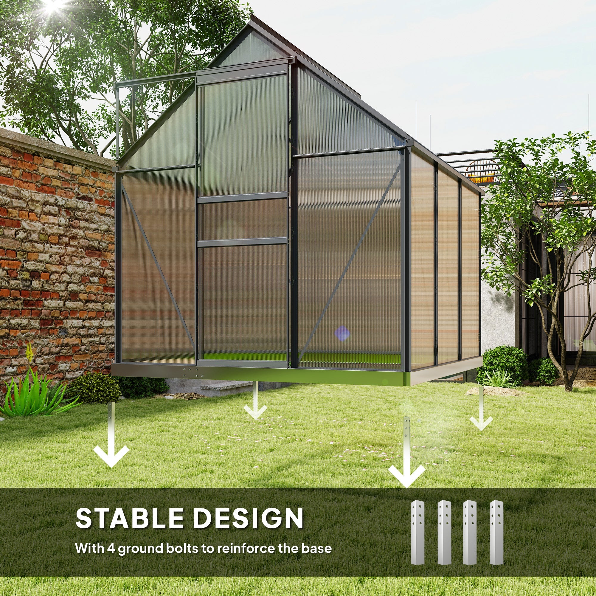 Outsunny 190 x 190cm Walk-In Polycarbonate Greenhouse - Grey 