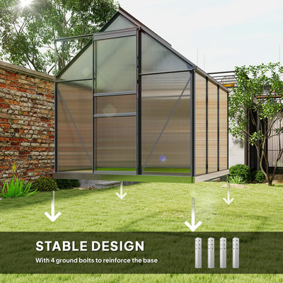 Outsunny 190 x 190cm Walk-In Polycarbonate Greenhouse - Grey 