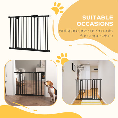 PawHut Metal 74-100cm Wide Adjustable Dog Gate Black 