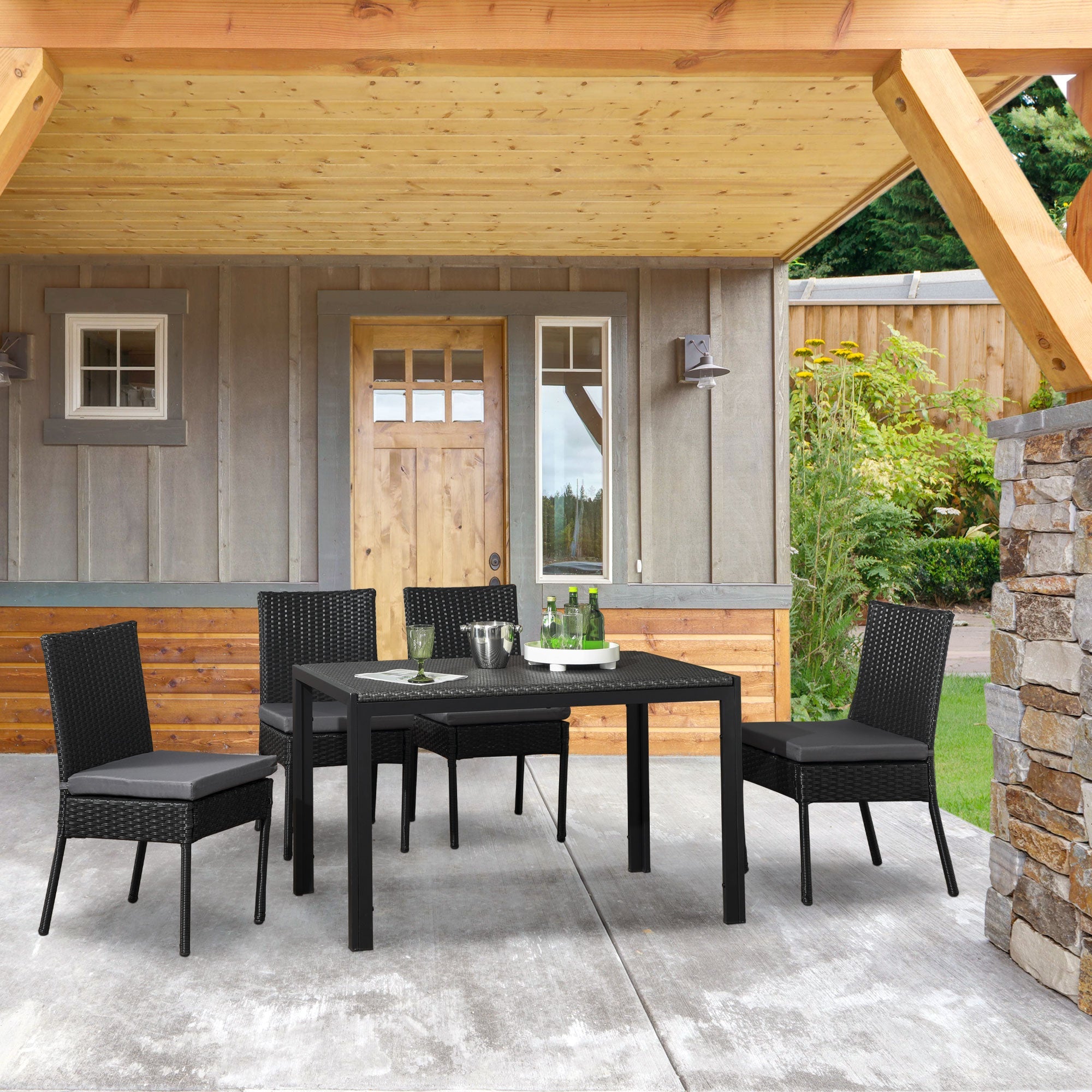 Outsunny Set of Four Armless Rattan Garden Chairs - Black 