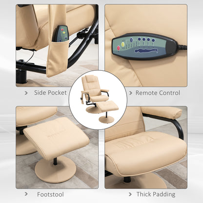HOMCOM Manual Sofa Reclining Armchair PU Leather Massage Recliner Chair and Ottoman, Cream 