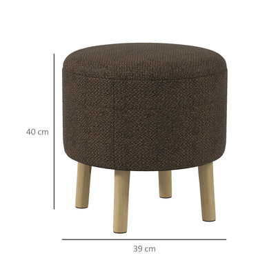 HOMCOM Round Ottoman Stool with Storage, Linen Fabric Upholstered Foot Stool with Padded Seat, Hidden Space and Wood Legs 