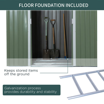 Outsunny 7 x 4ft Galvanised Steel Garden Shed, with Foundation Kit - Green 