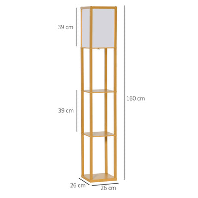 HOMCOM 3-Tier Floor Lamp, Floor Light with Storage Shelf, Reading Standing Lamp with Acrylic Shade for Living Room, Bedroom, Kitchen, Dining Room, Office, Dorm, 160cm, Natural 