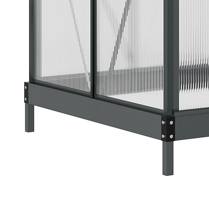 Outsunny 6 x 4ft Polycarbonate Greenhouse, Large Walk-In Green House with Slide Door and Window, Garden Plants Grow House with Aluminium Frame and Foundation, Grey 