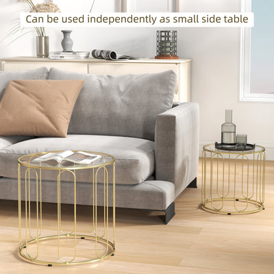 HOMCOM Round Coffee Table Set of 2, Glass Nest of Tables with Metal Frame and Tempered Glass Tabletop, Modern Side Tables for Living Room, Gold Tone 