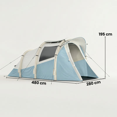Outsunny Inflatable Camping Tent w/ Air Pump, Easy Setup 2-3 Person Blow Up Tent, Light Blue 