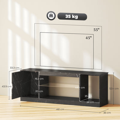HOMCOM TV Stand Cabinet, Marble Effect TV Unit for up to 55" TVs with Glass Shelf and Storage Cabinet, Entertainment Unit for Living Room, Bedroom, Black 