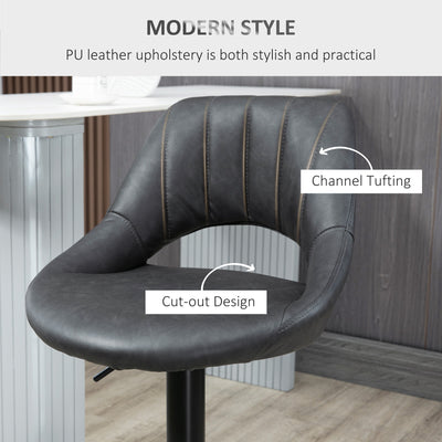 HOMCOM Bar Stools Set of 2, Swivel Counter Height Barstools with Back, Adjustable PU Leather Bar Chairs, Modern Armless Kitchen Island Stool, Dark Grey 