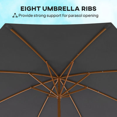 Outsunny 3m Wood Pole Parasol Umbrella - Grey 
