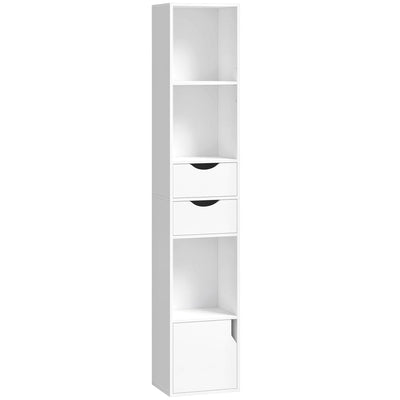 HOMCOM Bookcase with Drawers Adjustable Shelf Bookshelf with 2 Drawers and Cabinet 158 cm White 