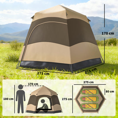 Outsunny Double Layer Instant Pop Up Tent with Rainfly, Portable Camping Shelter with Sewn-in Groundsheet and Carry Bag, Brown 