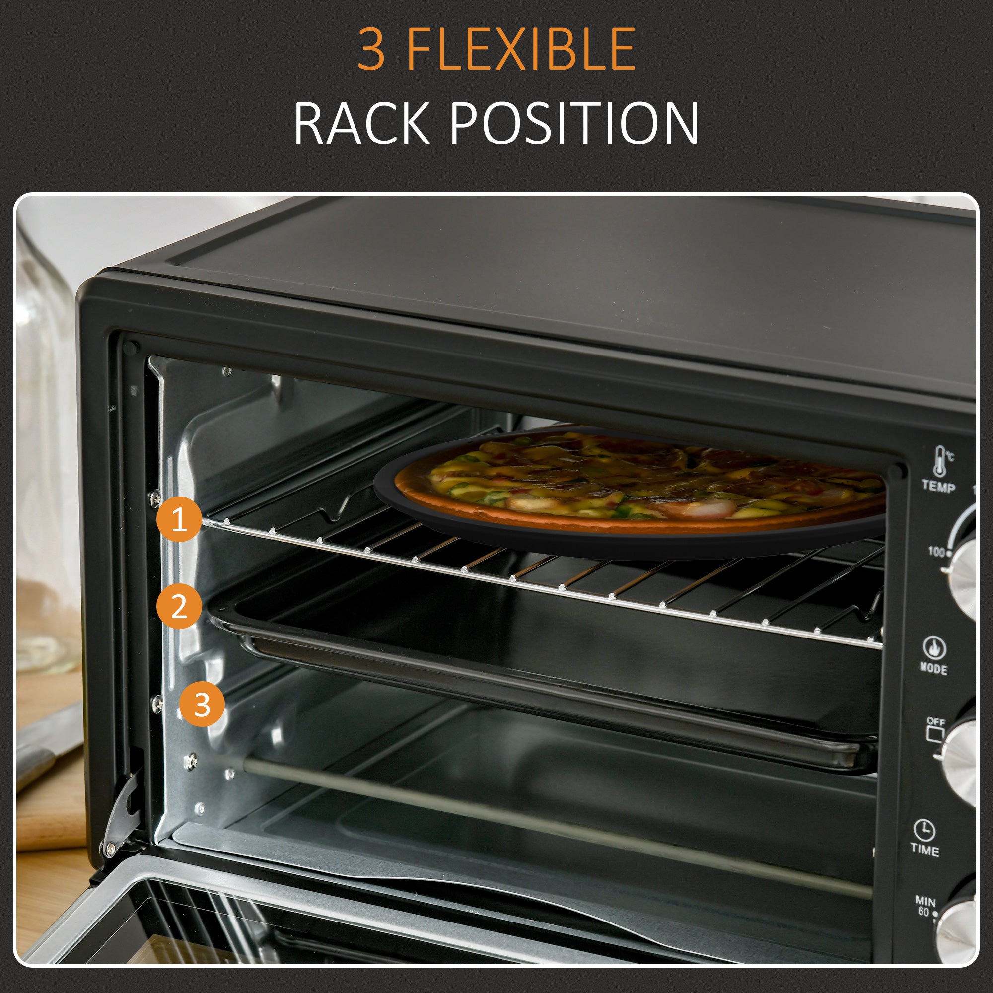 HOMCOM 21L Mini Countertop Oven, 100°C-230°C Adjustable Temp - Black 
