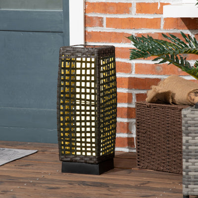 Outsunny Outdoor Rattan Solar Lantern, Brushed PE Wicker Patio Garden Lantern wtih Auto On/Off Solar Powered LED Lights for Indoor & Outdoor Use, Porch, Yard, Lawn, Courtyard, Grey 