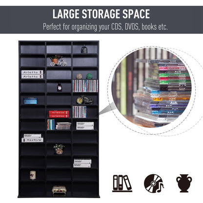 HOMCOM 1116 CD/ 528 DVD Storage Shelf Rack Media Storage Unit Shelves Racks Wooden Display Unit with 10 Adjustable Shelves, Black 