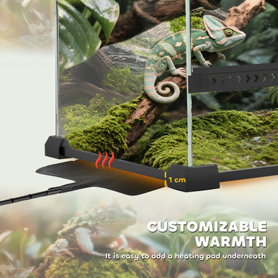 PawHut Reptile Glass Terrarium with Stone Background, Front Ventilation, Escape-Proof Knob Lock, 30 x 20 x 20 cm, Black 