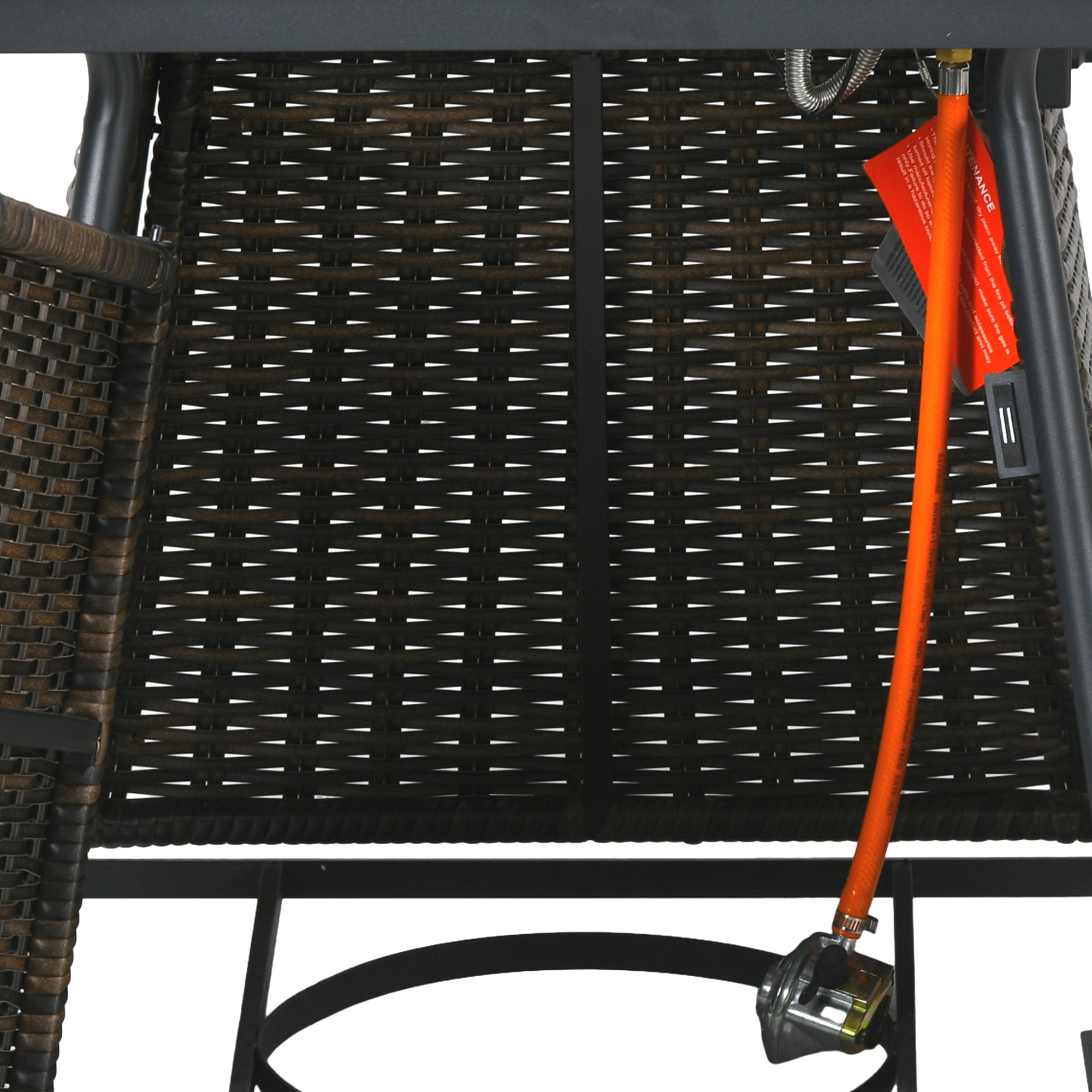 Outsunny Square Outdoor PE Rattan Fire Pit TableGas Burner Heater w/ Control Panel, Slate Top, Lid and Lava Rocks, 50,000 BTU 