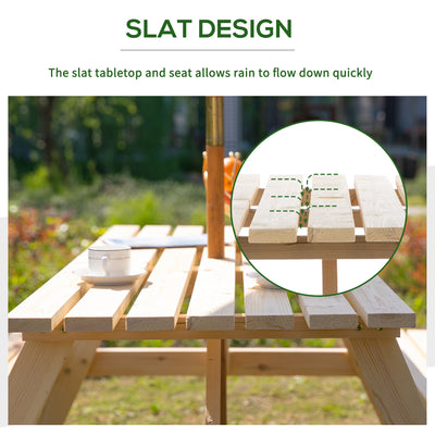 Outsunny 4 Seater Wooden Picnic Table Bench for Outdoor Garden or Patio with Parasol Cutout 150 cm Natural 
