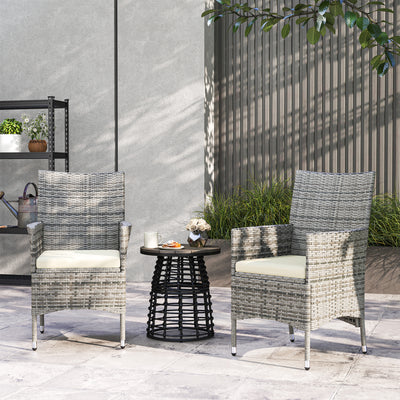 Outsunny 2 Pieces Rattan Garden Chairs Dining Chair Set with Cushion, Mixed Grey 