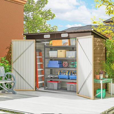 Outsunny 3.7 x 7.9ft Galvanised Steel Shed, with Latched Door and Padlock - Oak 