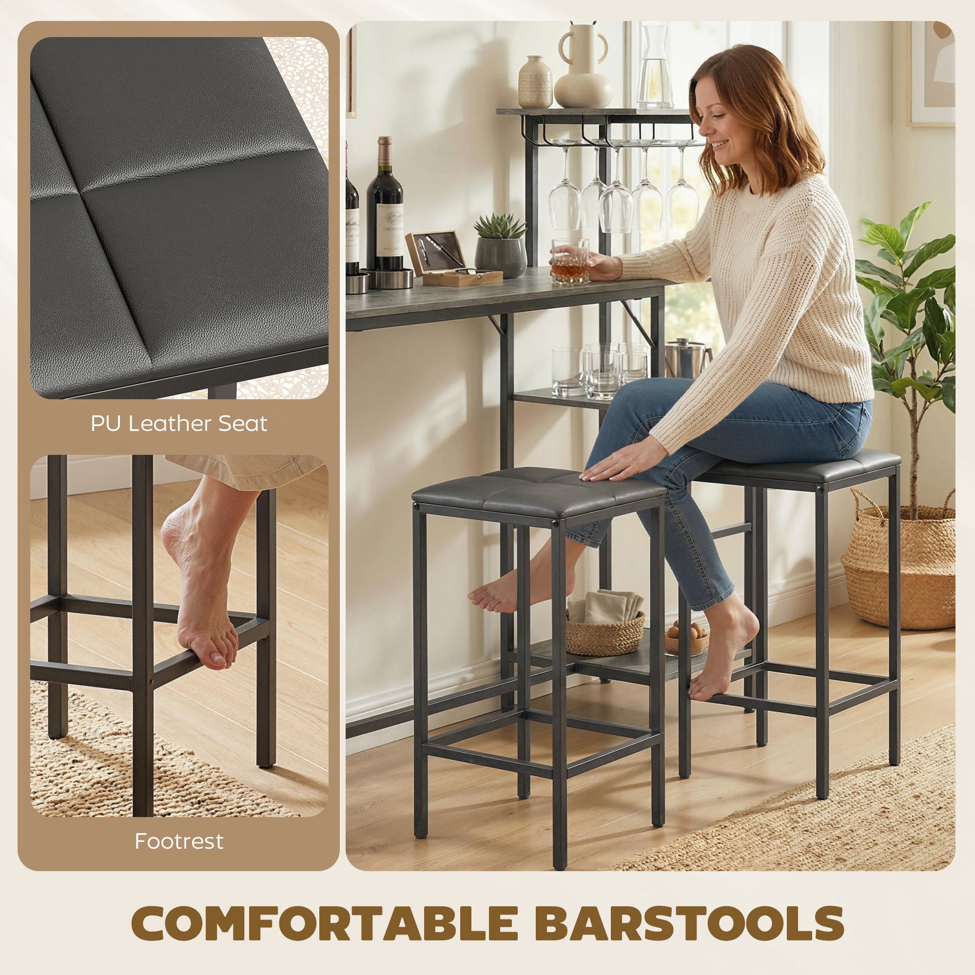 HOMCOM 3 Piece Breakfast Bar Table and Stools Set, Washed Grey 