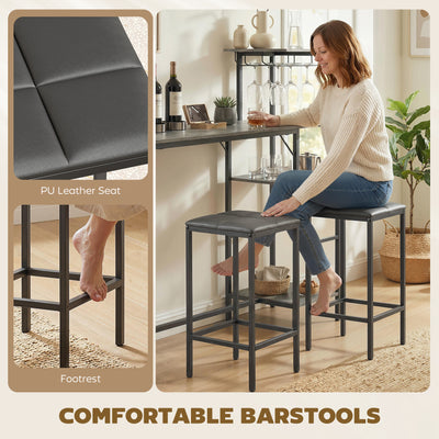 HOMCOM 3 Piece Breakfast Bar Table and Stools Set, Washed Grey 